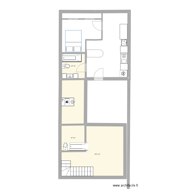 maison double. Plan de 4 pièces et 35 m2