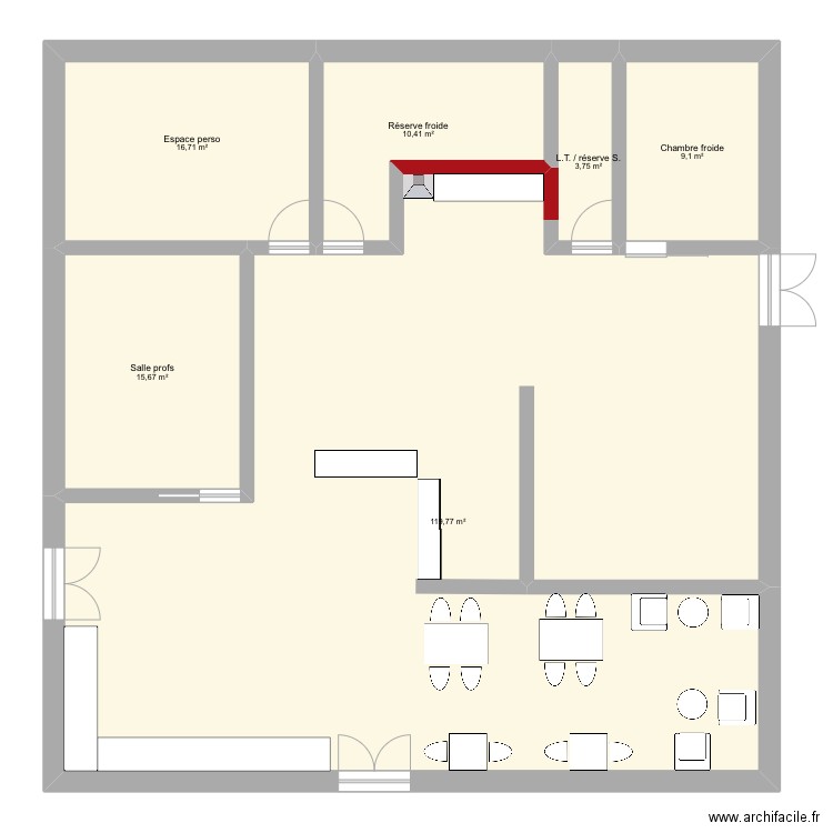 Cafet. Plan de 6 pièces et 175 m2