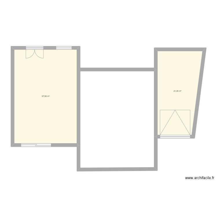 projet extension . Plan de 2 pièces et 59 m2