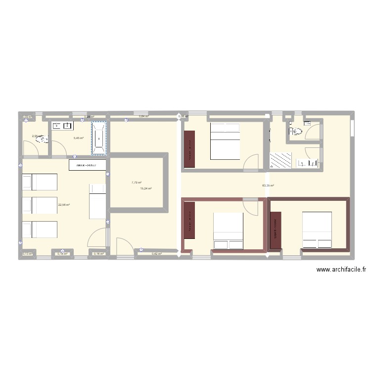 Etage Chevrouux. Plan de 14 pièces et 119 m2