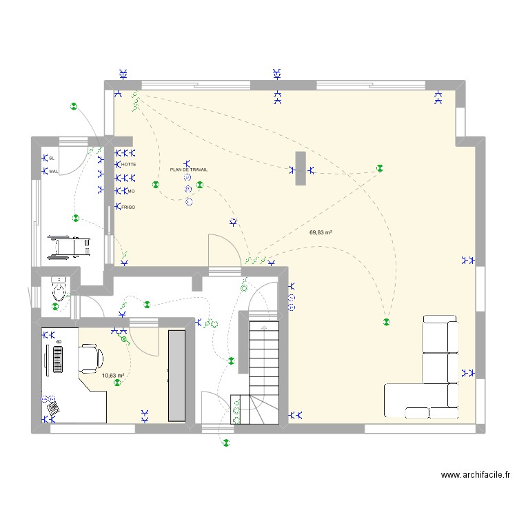 rdc fabi. Plan de 3 pièces et 81 m2