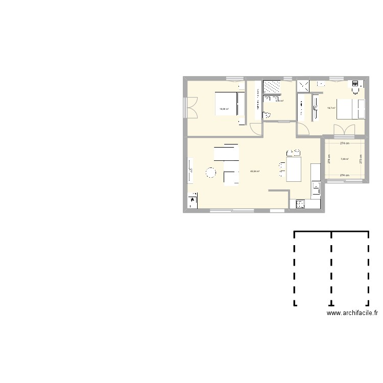 Plan pied 2 . Plan de 5 pièces et 95 m2