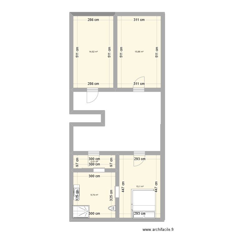 Test 2. Plan de 5 pièces et 56 m2