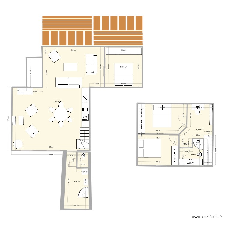 Saint Briac extension v3. Plan de 6 pièces et 108 m2