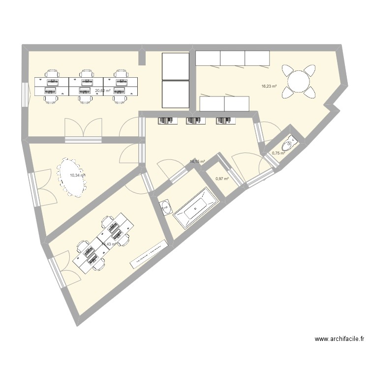 lyon. Plan de 7 pièces et 77 m2