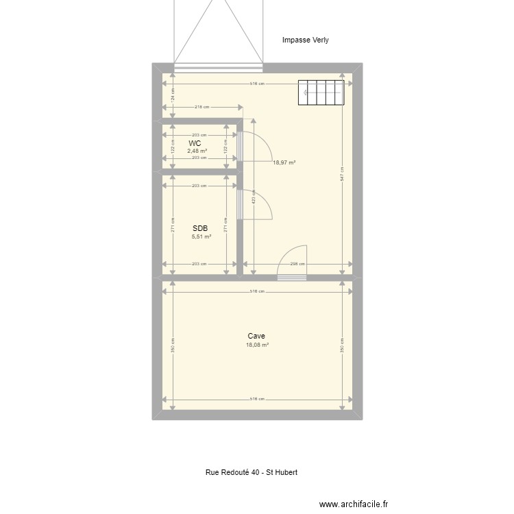 R -1 Impasse. Plan de 4 pièces et 45 m2