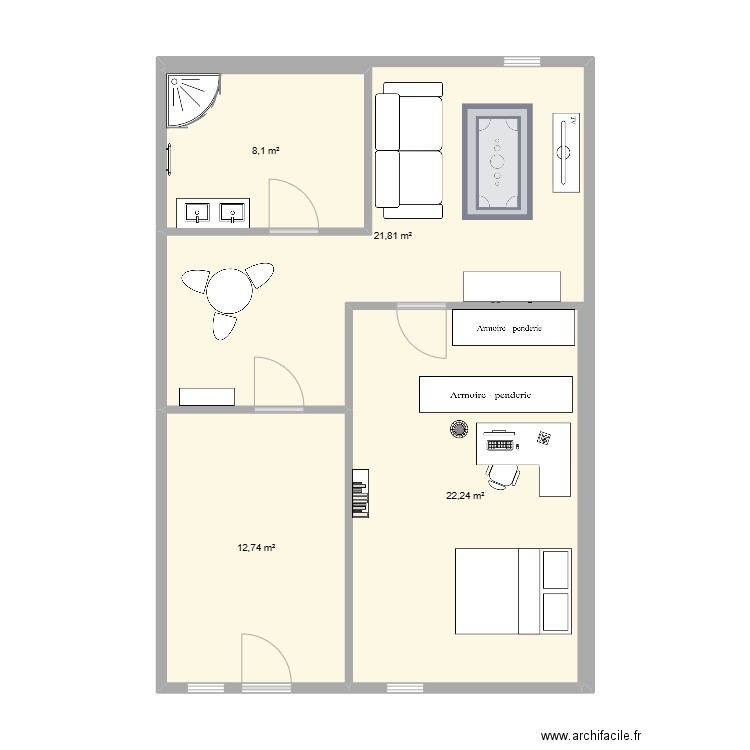 appart 1. Plan de 4 pièces et 65 m2