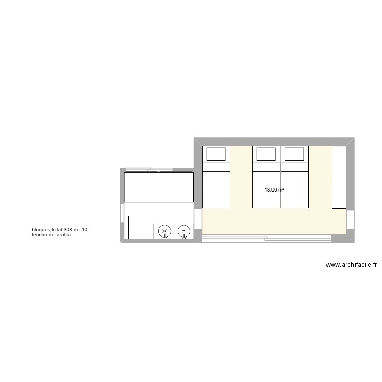 bungalow casa gala. Plan de 1 pièce et 13 m2