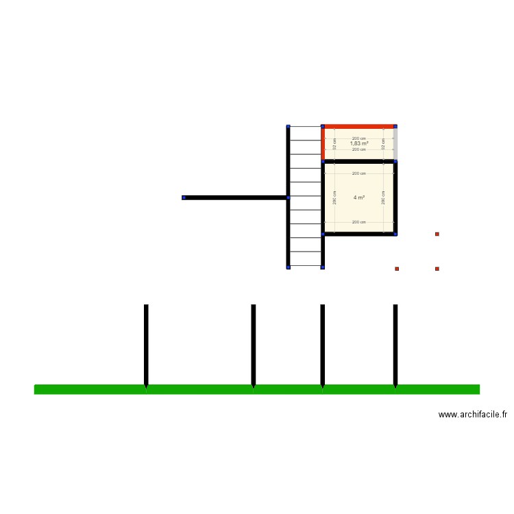 Portique. Plan de 2 pièces et 6 m2