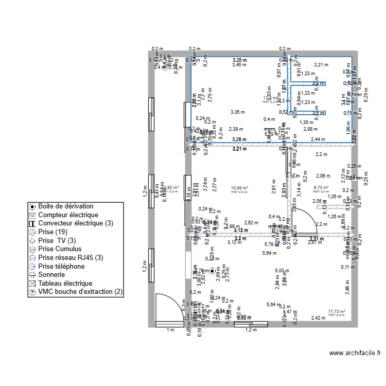 RDC La Llagonne.Mathias. Plan de 5 pièces et 64 m2