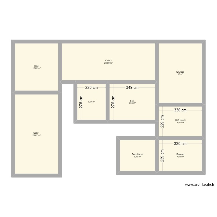 Cab 2. Plan de 9 pièces et 105 m2