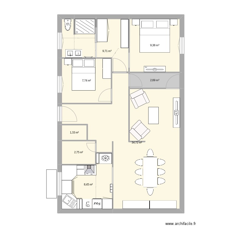 brives etg1 bis. Plan de 8 pièces et 77 m2