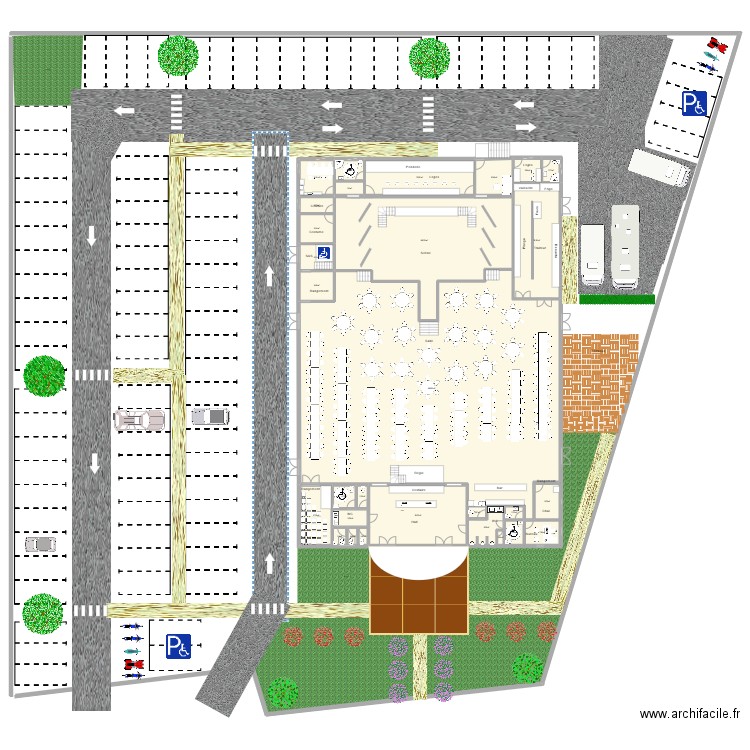 Cabaret tables rondes et rectangulaires. Plan de 29 pièces et 921 m2