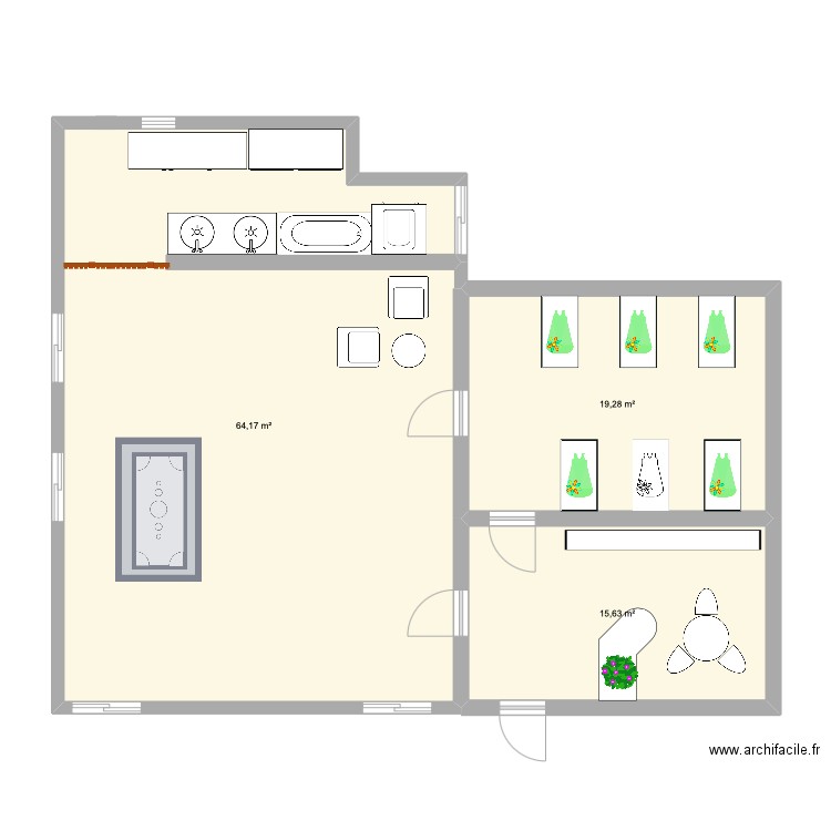 cdc dc. Plan de 3 pièces et 99 m2