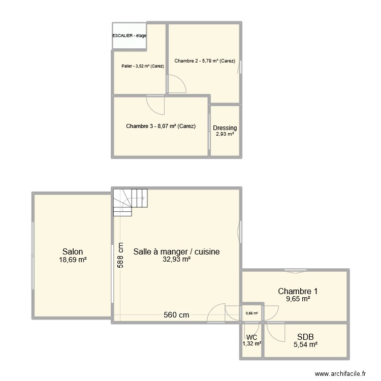 Maison avant achat. Plan de 6 pièces et 69 m2