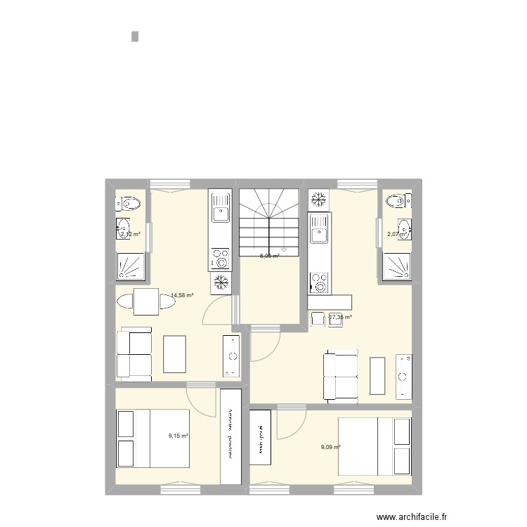 Josselin Et 1 new. Plan de 7 pièces et 60 m2