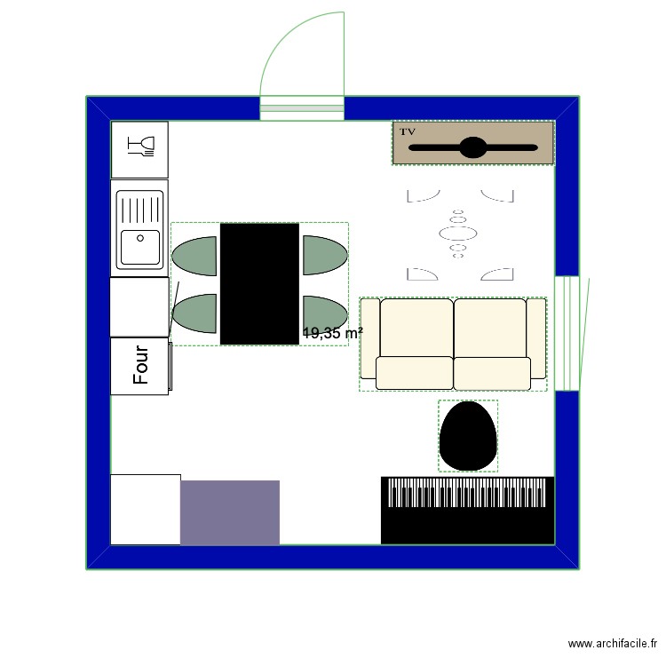 Appart. Plan de 1 pièce et 19 m2