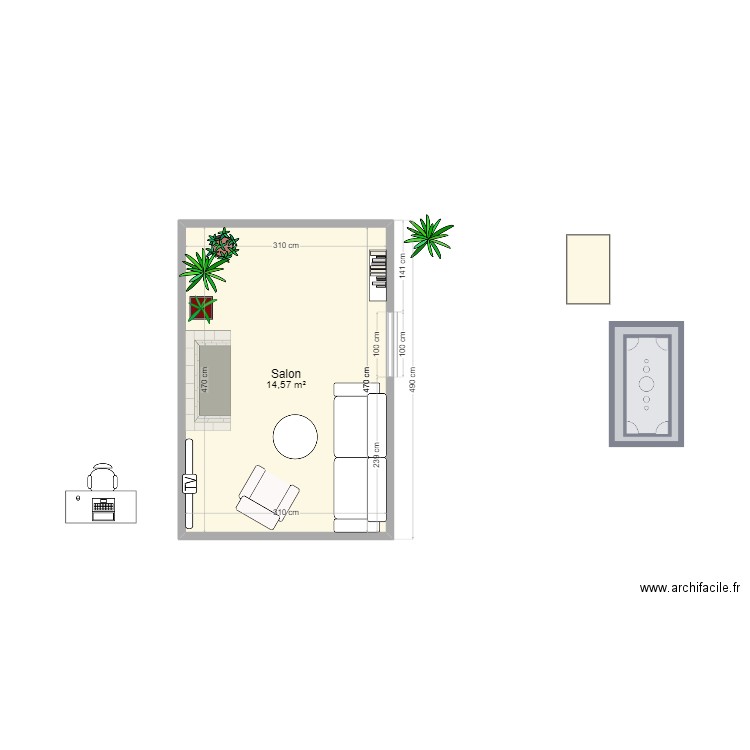 salon mjt 2. Plan de 1 pièce et 15 m2