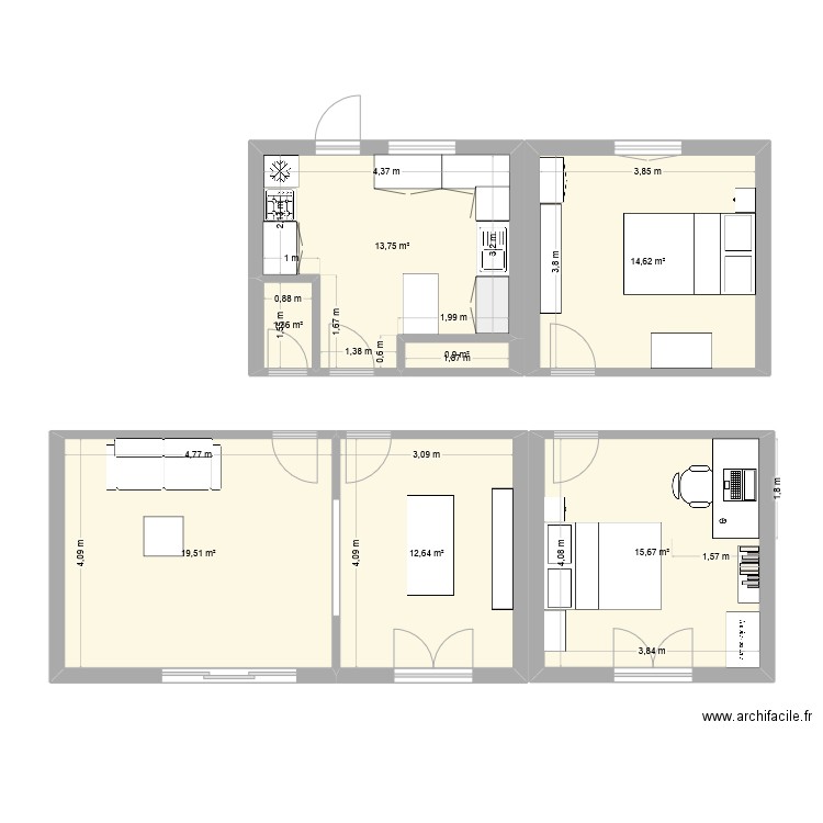 valence. Plan de 7 pièces et 78 m2