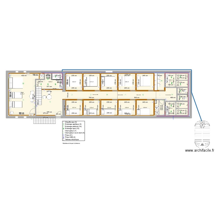 Aménagement écuries. Plan de 25 pièces et 228 m2