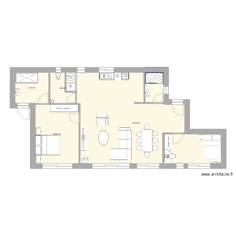 maison 1 3X40 + 1X10. Plan de 4 pièces et 92 m2