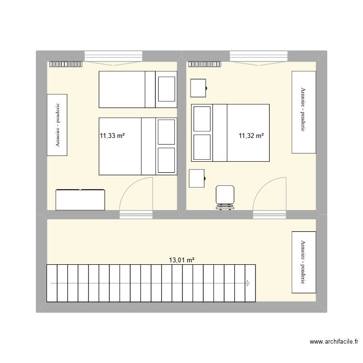 maison 1er etage. Plan de 3 pièces et 36 m2