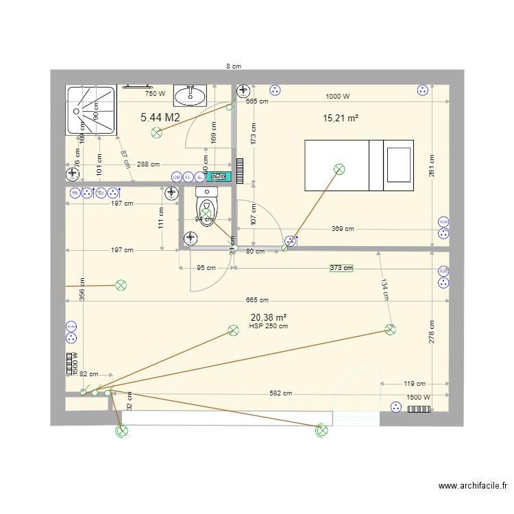 magasin 7 sans cuisine. Plan de 4 pièces et 37 m2