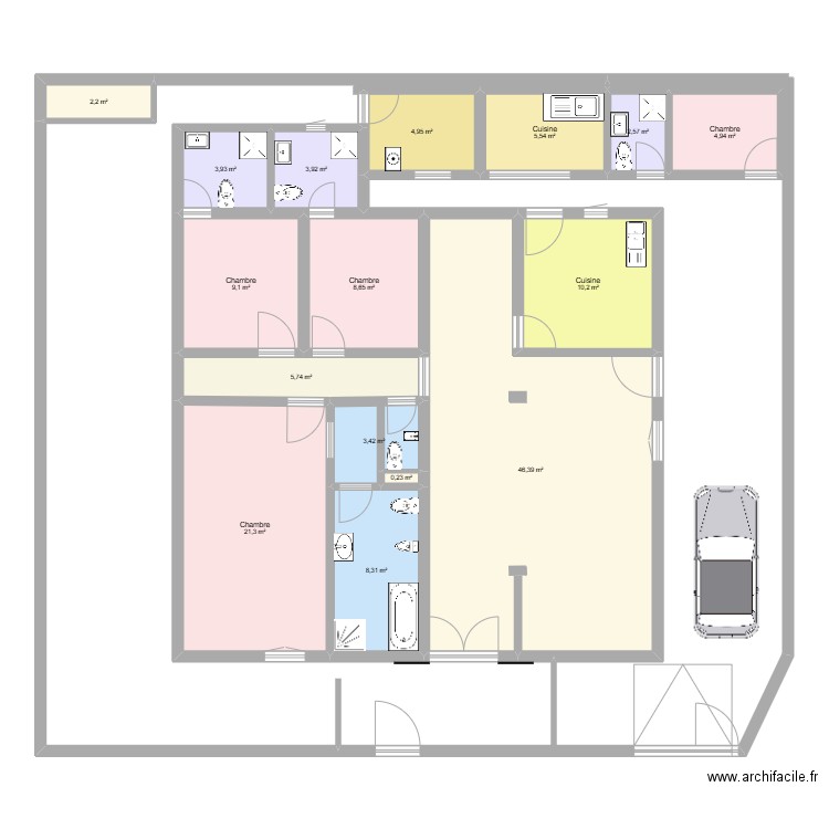 plan de villa basse 6 pièces . Plan de 16 pièces et 141 m2