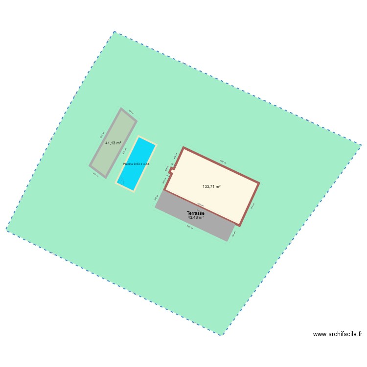 Masse piscine. Plan de 3 pièces et 218 m2