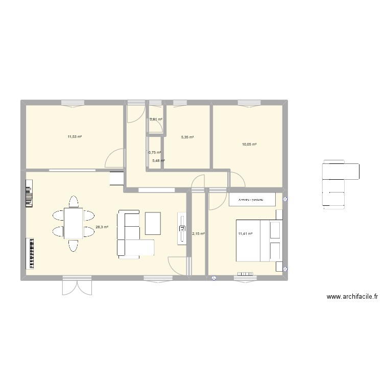 Mont Hery. Plan de 9 pièces et 76 m2