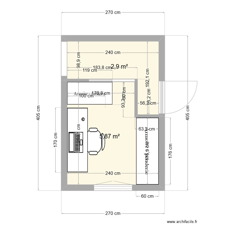 chambre Mathis. Plan de 2 pièces et 9 m2