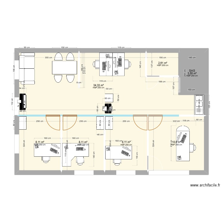 bureaux mérignac. Plan de 7 pièces et 76 m2