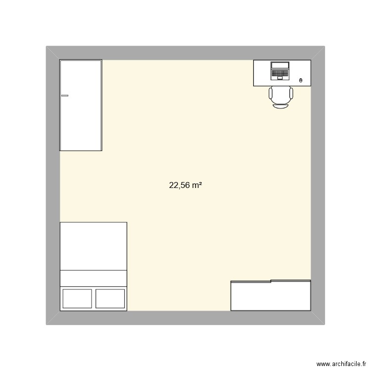 chambre ynola. Plan de 1 pièce et 23 m2