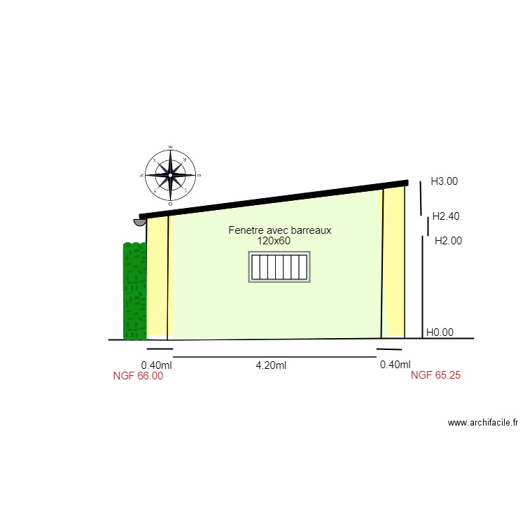 Facade Ouest                       Misy. Plan de 1 pièce et 11 m2