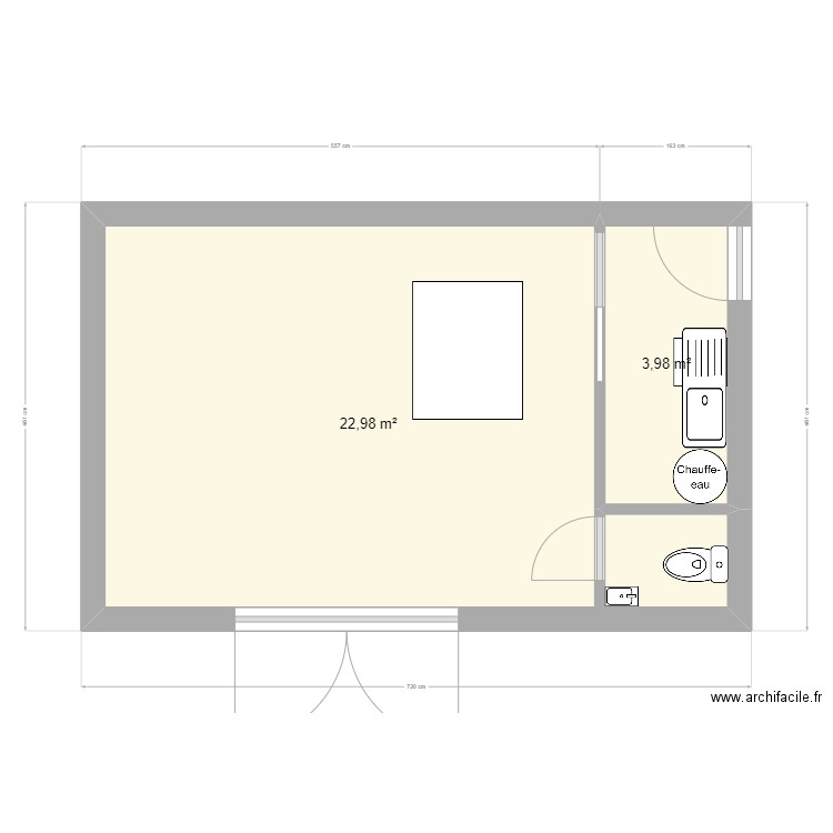 salon. Plan de 2 pièces et 27 m2