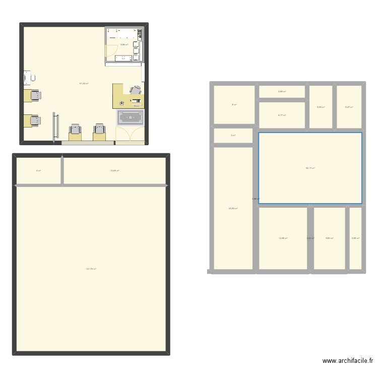 Salon de coiffure. Plan de 18 pièces et 336 m2