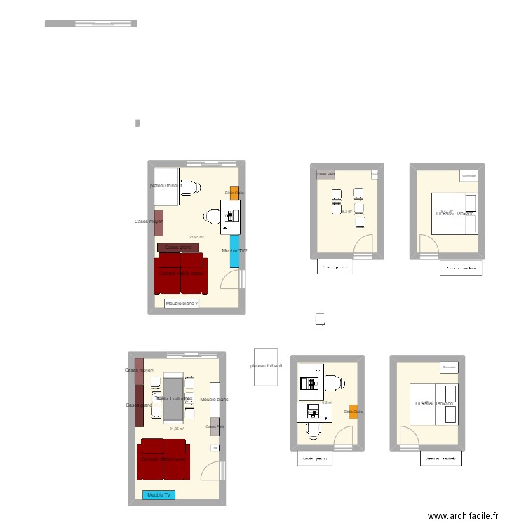 pièce principale=bureaux+canap. Plan de 6 pièces et 81 m2