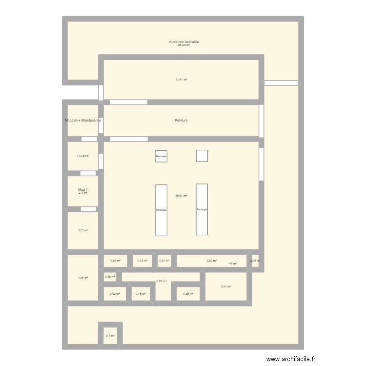 usine. Plan de 22 pièces et 181 m2