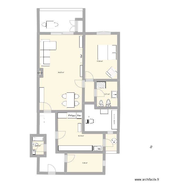 Plan Mineria. Plan de 7 pièces et 84 m2