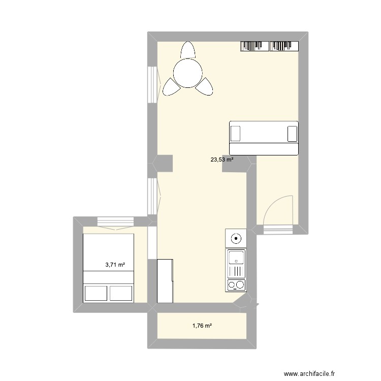 ljnl. Plan de 3 pièces et 29 m2