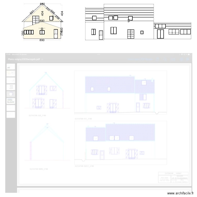 extension coupe et façade. Plan de 0 pièce et 0 m2