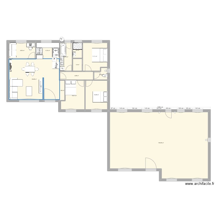 CENON. Plan de 13 pièces et 198 m2