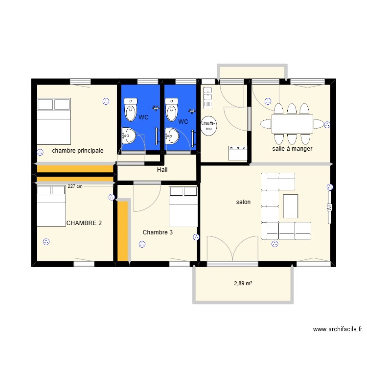 plan 4 pièces benja. Plan de 13 pièces et 46 m2