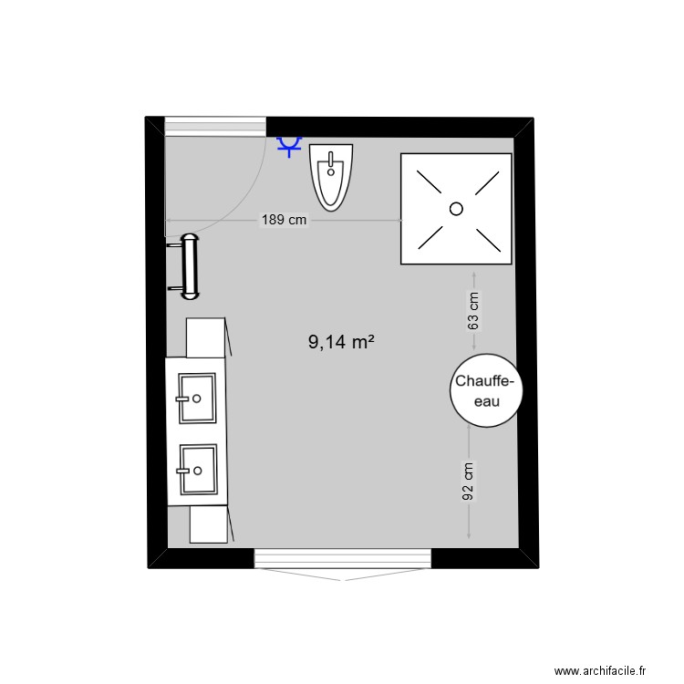 SALLE DE BAIN. Plan de 1 pièce et 9 m2