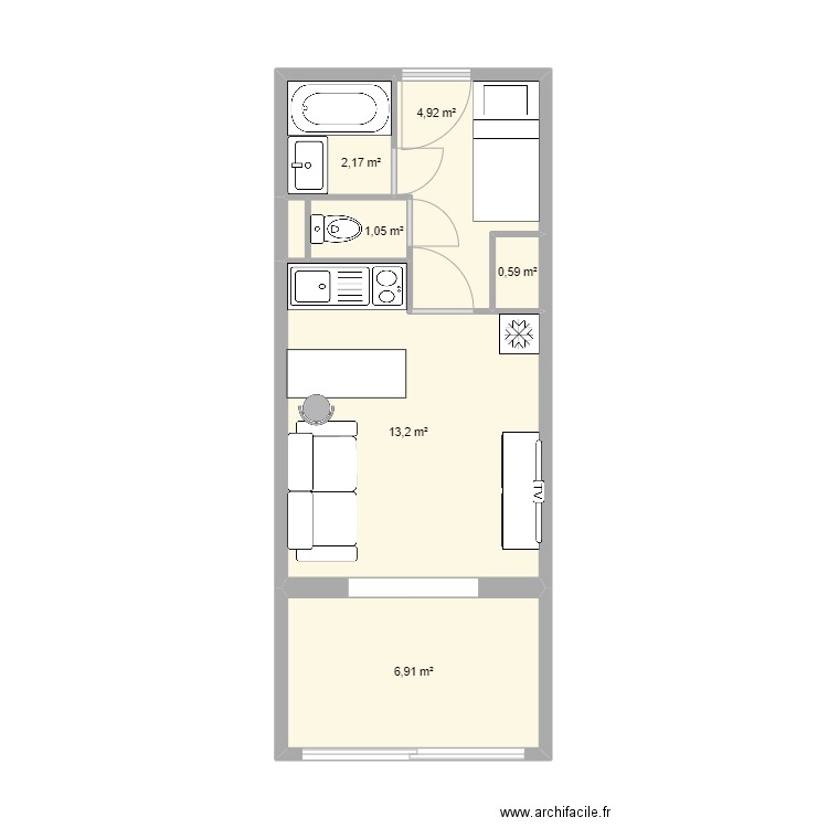 Ambre. Plan de 7 pièces et 29 m2