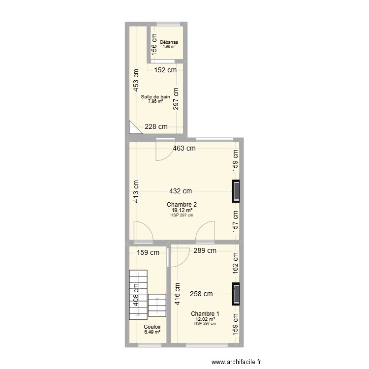 1er Maison yfr. Plan de 5 pièces et 48 m2