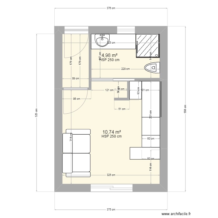 PLAN MIKA. Plan de 2 pièces et 16 m2