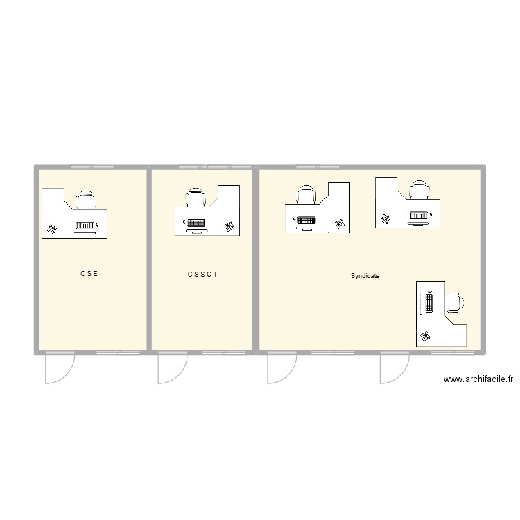 Amménagement CE et Syndicat M3. Plan de 3 pièces et 60 m2