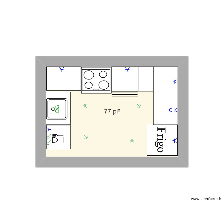 cuisine spots. Plan de 1 pièce et 7 m2