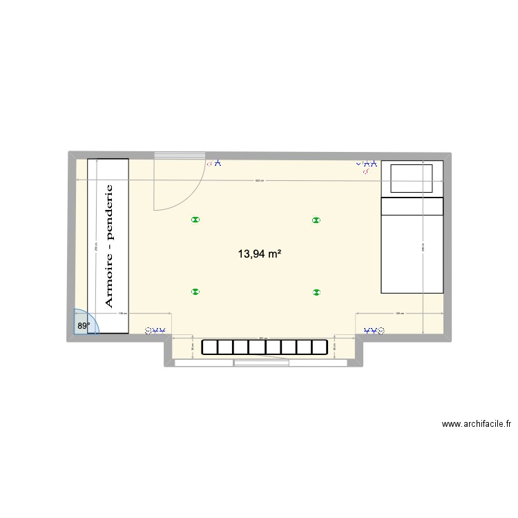 MJ chambre côté avant 3ème. Plan de 1 pièce et 14 m2